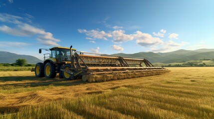Naklejka premium A photo of a modern hay rake collecting hay.