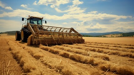 Fototapeta premium A photo of a modern hay rake collecting hay.