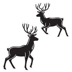 Christmas reindeer vector silhouettes on white background, Christmas Reindeer Silhouette Vector - Side Profile, Front Pose, and Sitting Pose Clipart