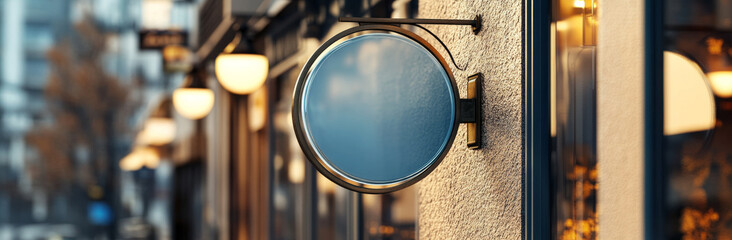 round mirror reflecting urban scenery, enhancing street view