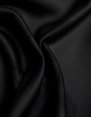 Fototapeta premium Black gray satin dark fabric texture luxurious shiny that is abstract silk cloth background with patterns soft waves blur beautiful, close-up