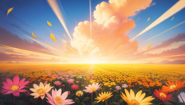 Abstract paintings of flowers sunlight clouds skies rainbow drops elegant beauty