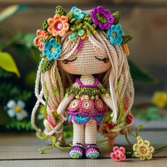  Crocheted handmade doll beautiful girl amigurumi craft decor design art photo object