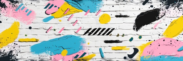 Obraz premium Vibrant low contrast pop art overlay with colorful shapes on a textured background