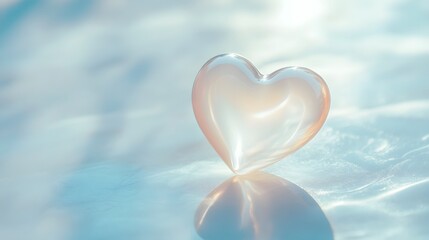 Fototapeta premium Glass Heart Reflecting Light On A Blue Surface