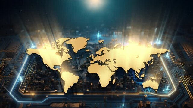 World Map On circuit board Concept
