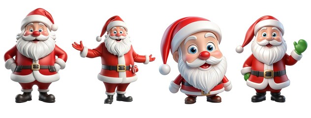 Set of 3D Santa Claus Christmas decoration Collection | Transparent PNG