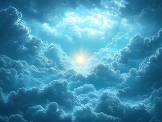 Ethereal Sunrise Over Soft Clouds in Vibrant Blue Sky