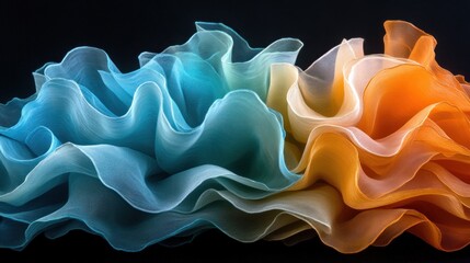 Fototapeta premium Abstract ombre fabric waves, teal, orange.