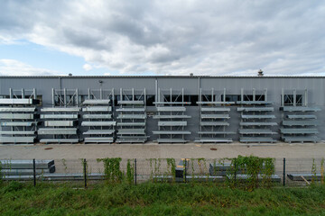 Industrial warehouse behind the fence