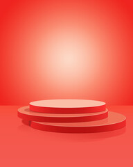 3D red podium on red floor and with a red wall in the background, Minimal style, Product display