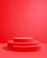 3D red podium on red floor and with a red wall in the background, Minimal style, Product display