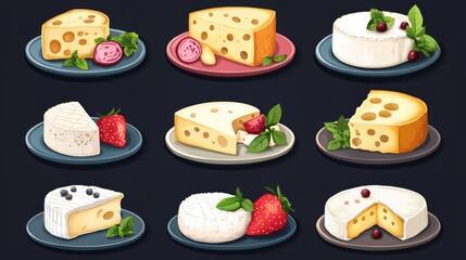 A graphic vector of cheese platters, highlighting various textures and colors of artisanal cheese selections.