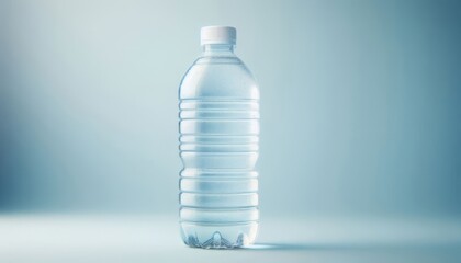 Clear Plastic Water Bottle with Bubbles Against Light Blue Background