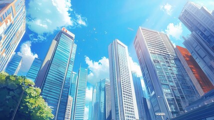 Obraz premium Vibrant Urban View of Business District in Singapore Skyscrapers