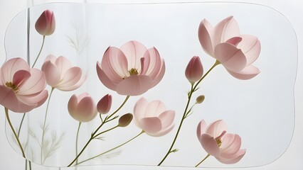 Pink blossoms in flight, isolated on a clear background cutaway