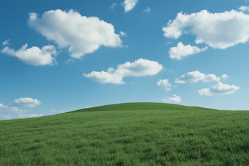 Obraz premium The distant mountains undulate with green trees on them. A crescent moon hangs in the clear night sky