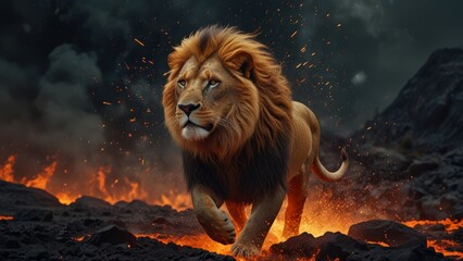 Naklejka premium fire man and animals