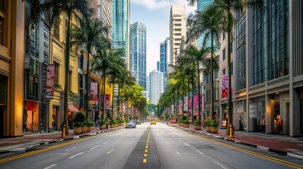 Vibrant Urban View of Singapore Business District with Palm Trees