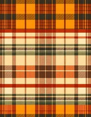 Cozy plaid patterns seamless border background in colorfull autum fall home decor. Woven patchwork style effect for seamless edging banner, minimalism