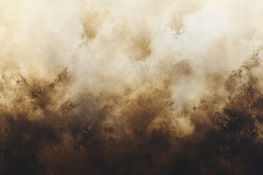 Abstract background with smoke clouds and particles. Natural disaster, catastrophe, bomb explosion. Effect for war game. Backdrop for design. Mocha mousse - color 2025