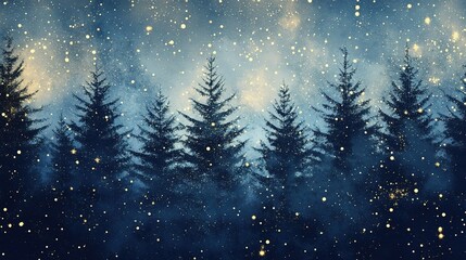 Fototapeta premium Enchanted Winter Landscape with Snowy Forest and Dazzling Lights