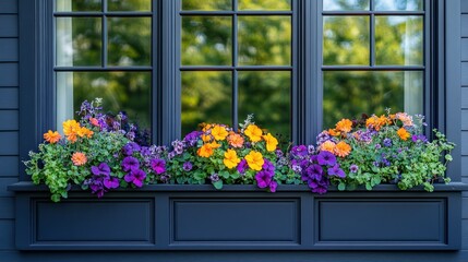 Fototapeta premium Colorful flowers in window box.