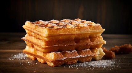 A photo of a stack of warm and fluffy Belgian waffles