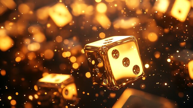 Golden realistic dice glowing light background perfect casino theme image