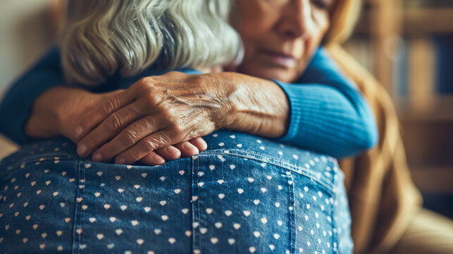 Cropped image of a home caregiver comforting a senior woman.