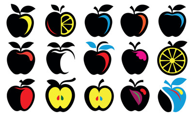 Apple silhouette vector, apple icon set