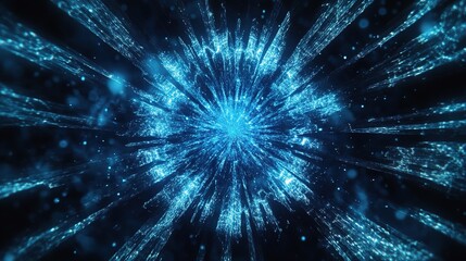 Radiant Abstract Blue Light Rays in Dynamic Burst Formation
