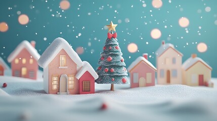Fototapeta premium model of a snowy New Year settlement