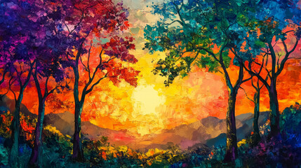 "Vibrant and Colorful Sunset Over a Serene Landscape – Stock Photo"






