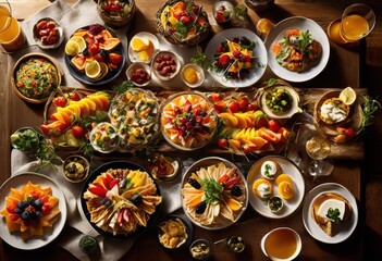vibrant showcase colorful plates filled diverse array appetizers presenting culinary delight, snack, hors, platter, dish, food, cuisine, presentation