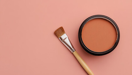 mocha mousse paint and brush for home decor on rose tan pink background