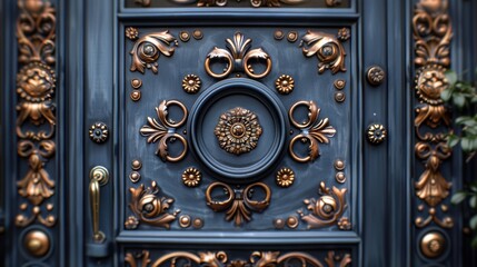 Ancient wrought iron gate with ornate lion head knocker, a classic architectural detail