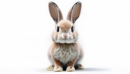 Obraz premium Rabbit with Upright Ears on a White Background