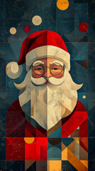 Geometric abstract Santa Claus in vector style, made of circles and straight lines, Merry Christmas theme, centered composition, flat lighting, clean and precise rendering,