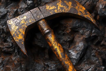 A Miner’s Pickaxe with Rust and Brown Paint Swirls