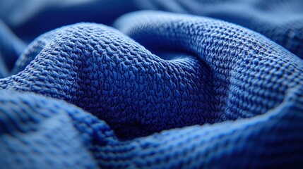 Close-up of textured blue fabric.