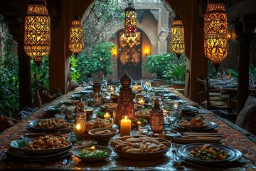Obraz premium A vibrant table arrangement featuring a variety of traditional dishes from various cultures, highlighting cultural diversity and the joy of culinary discovery.