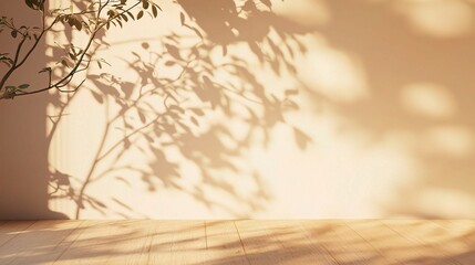 Fototapeta premium Cozy Beige Room with Soft Tree Shadow on Wall and Floor