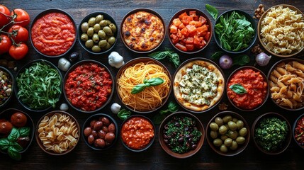 Fototapeta premium An elegant tabletop presentation featuring a range of global culinary delights.