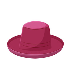 A stylish pink wide-brimmed hat with a simple design, depicted on a white background. Fashion and accessory concept. Vector illustration
