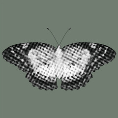 Butterfly in halftones Butterfly in dots. Element of collage .  Vector illustration. 