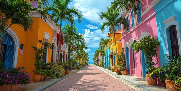 Vibrant homes at the cruise terminal and port in Nassau, Bahamas.