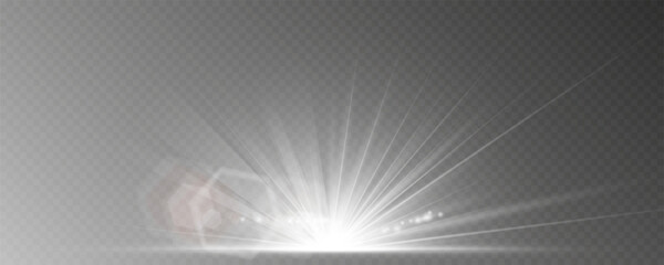 Bright White Light Explosion: Radiant Flash with Shimmering Rays and Highlights on Transparent Background for Elegant Designs