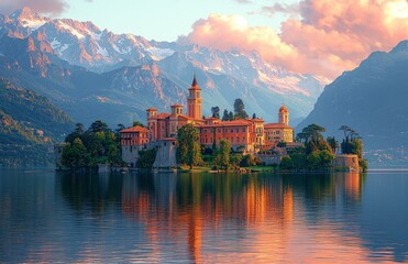 Fototapeta premium The winter landscape of Stresa, nestled in the Italian Lakes of Piedmont, Italy.