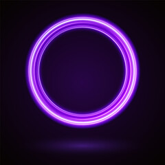Light Purple Neon Ring: Circular Glow with Movement and Speed Effect for Dynamic Visuals and Web Design. Futuristic graphic element for social media stories. Ellipse shimmery color. Swirl effect curve